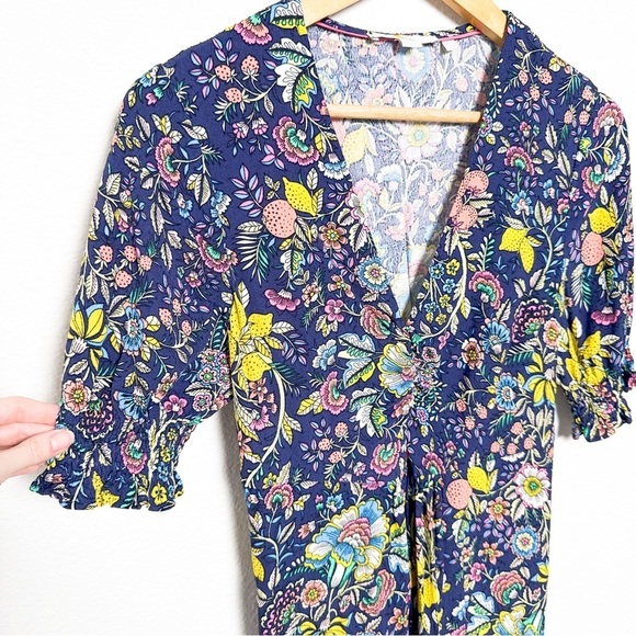 BODEN NAVY V NECK MIDI TEA DRESS Tropic Meadow Floral Size US 4 - Picture 3 of 9